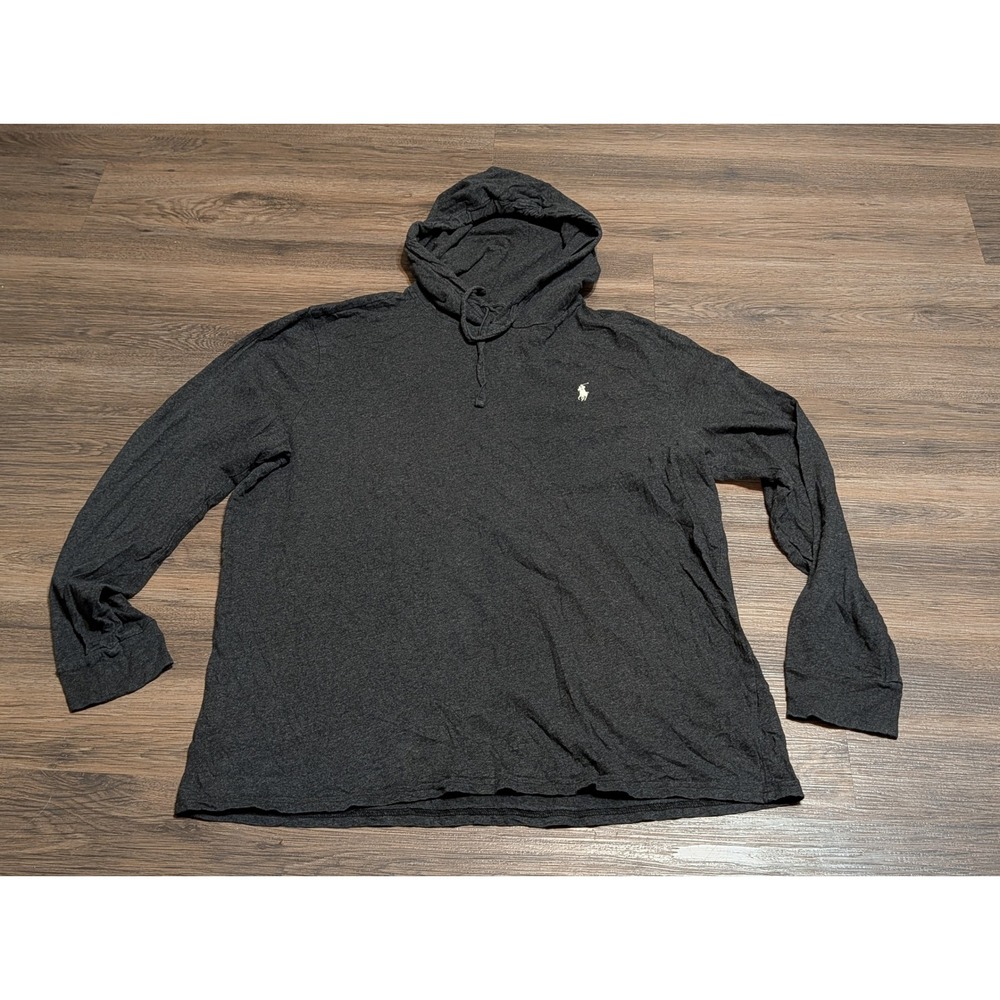Polo Ralph Lauren Mens XL‎ Charcoal Gray Long Sleeve Hooded T-Shirt Pony Logo